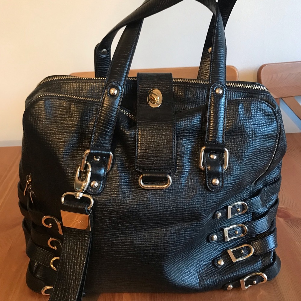 Jimmy Choo black leather handbag.